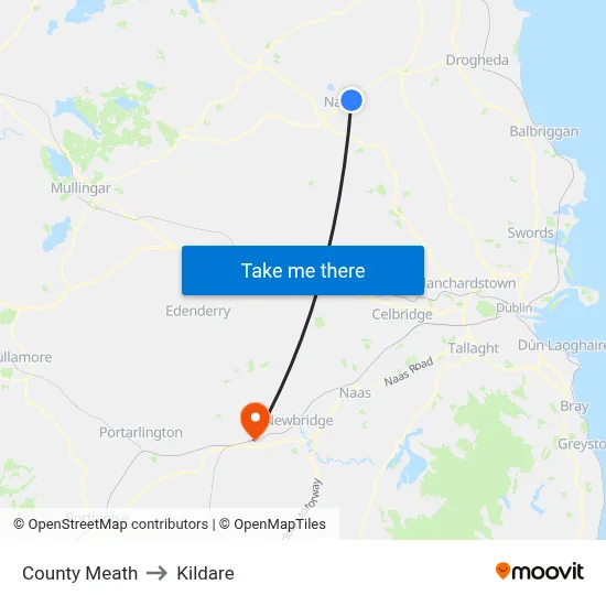 County Meath to Kildare map