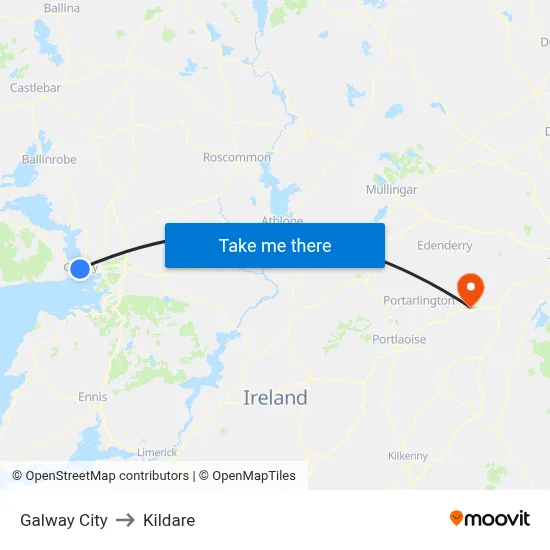 Galway City to Kildare map