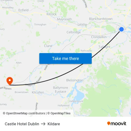 Castle Hotel Dublin to Kildare map