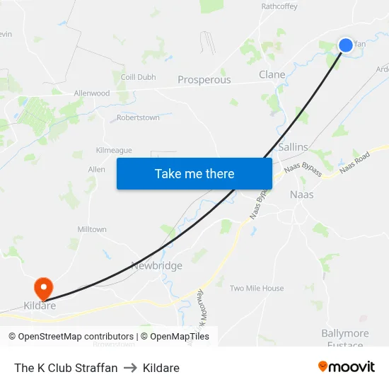 The K Club Straffan to Kildare map