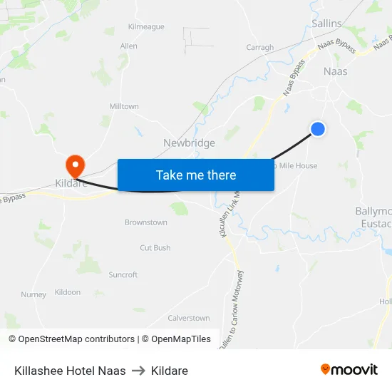 Killashee Hotel Naas to Kildare map