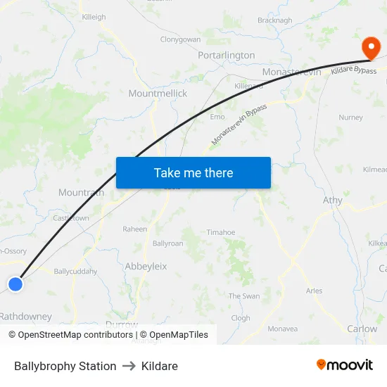 Ballybrophy Station to Kildare map