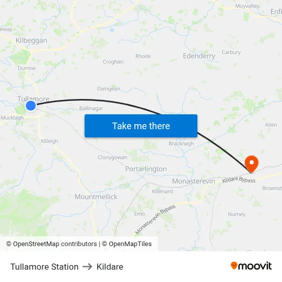 Tullamore Station to Kildare map