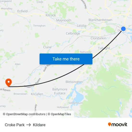 Croke Park to Kildare map