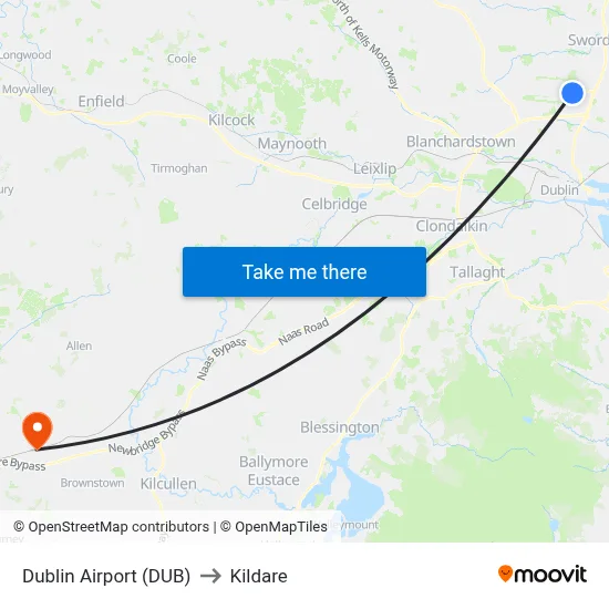 Dublin Airport (DUB) to Kildare map