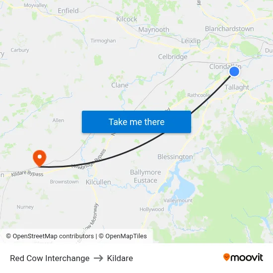 Red Cow Interchange to Kildare map