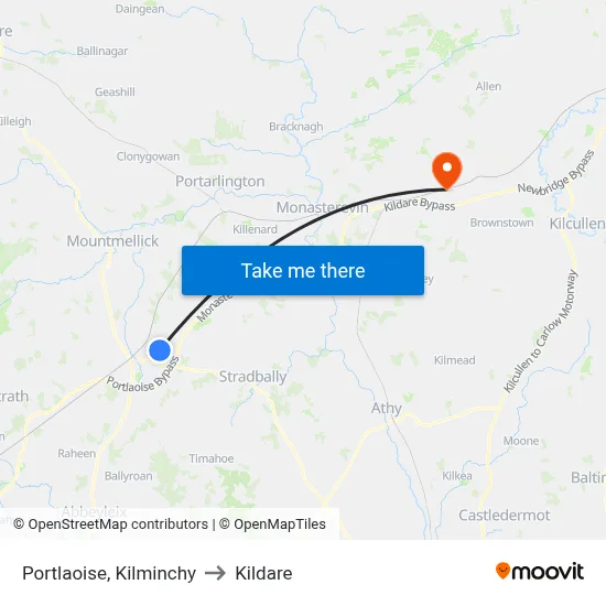 Portlaoise, Kilminchy to Kildare map