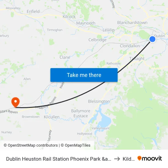 Dublin Heuston Rail Station Phoenix Park &amp; Dublin Zoo to Kildare map