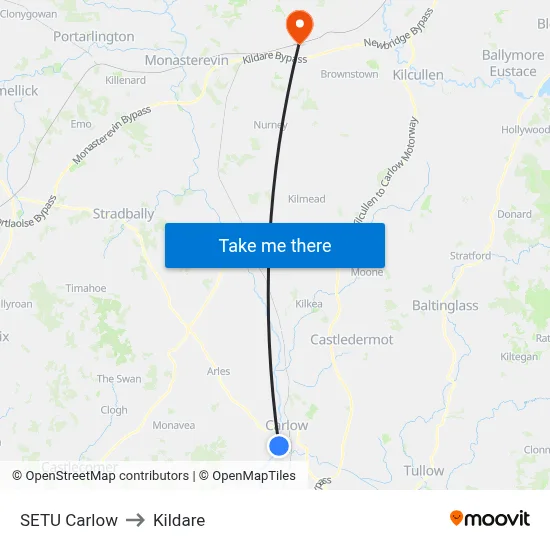 SETU Carlow to Kildare map