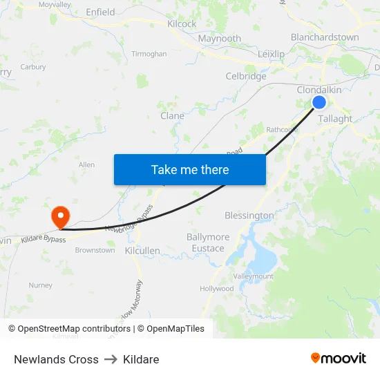 Newlands Cross to Kildare map