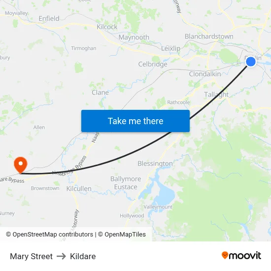 Mary Street to Kildare map