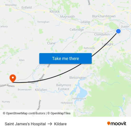 Saint James's Hospital to Kildare map