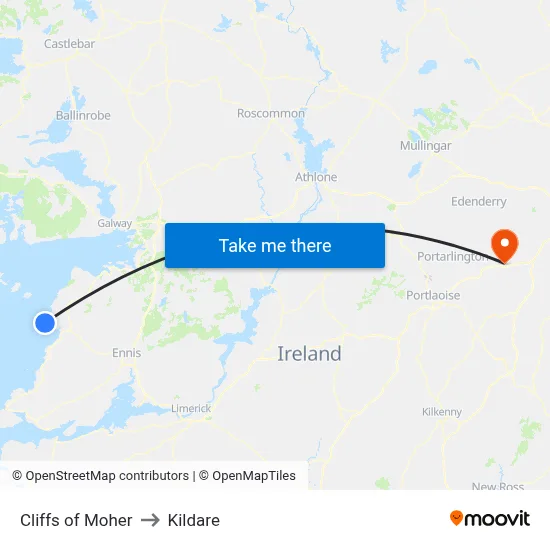Cliffs of Moher to Kildare map