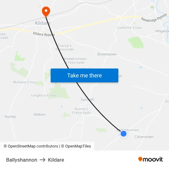 Ballyshannon to Kildare map