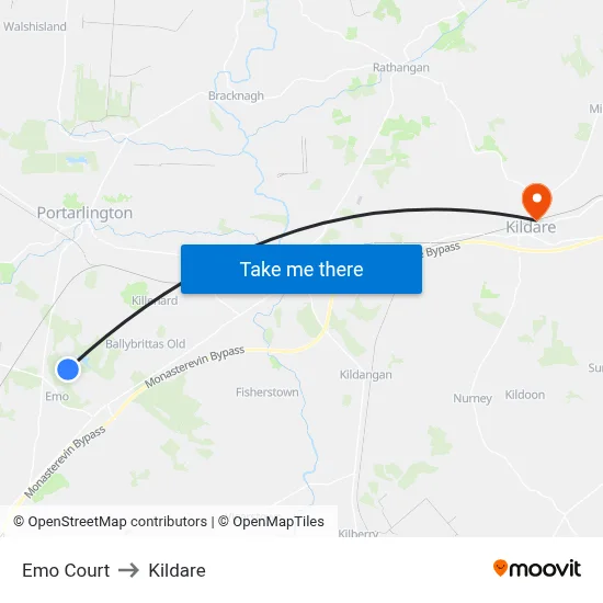 Emo Court to Kildare map
