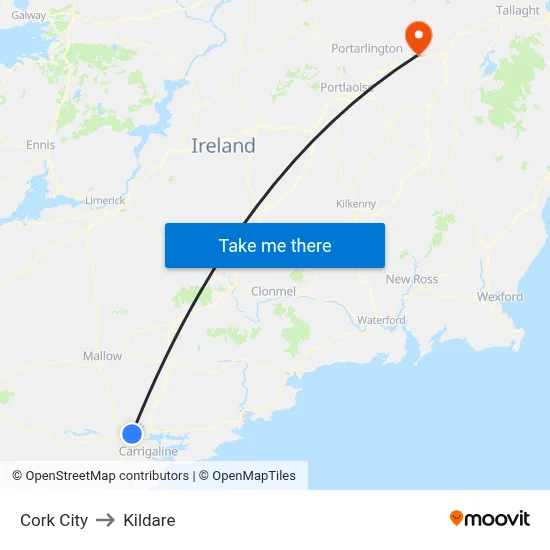 Cork City to Kildare map