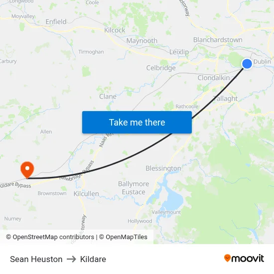 Sean Heuston to Kildare map