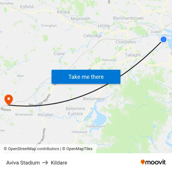 Aviva Stadium to Kildare map