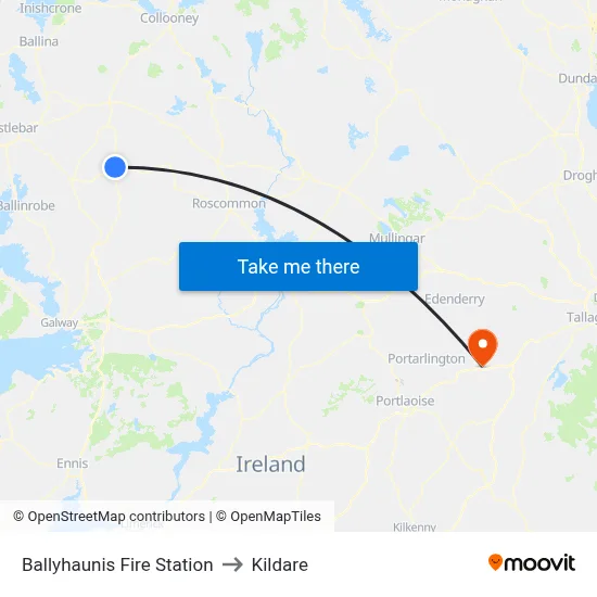 Ballyhaunis Fire Station to Kildare map