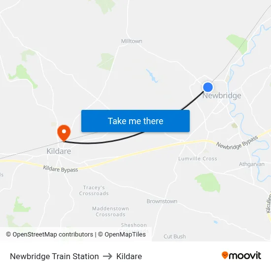 Newbridge Train Station to Kildare map