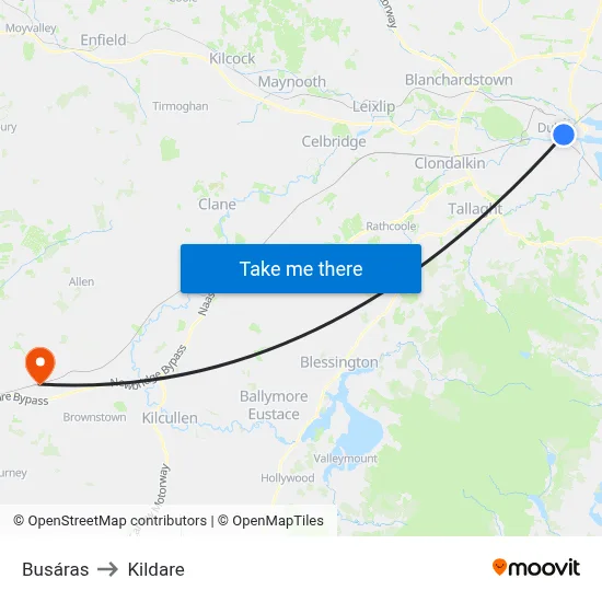 Busáras to Kildare map