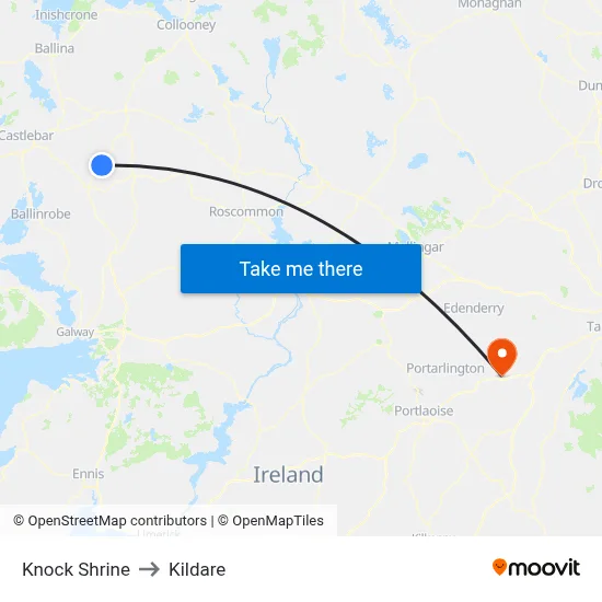Knock Shrine to Kildare map