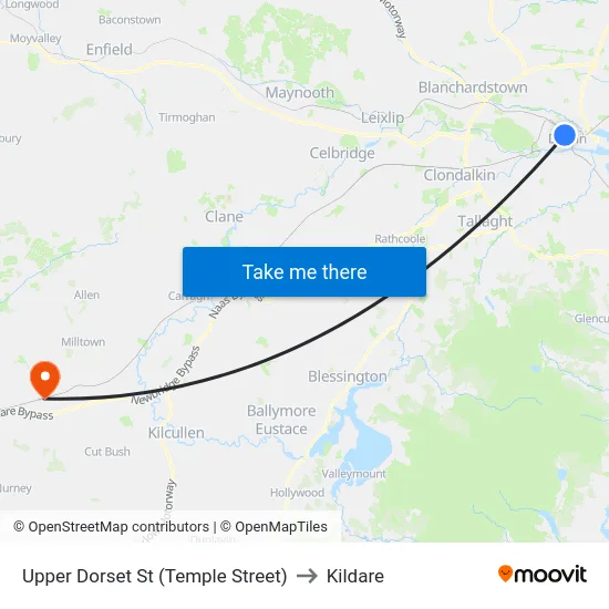 Upper Dorset St (Temple Street) to Kildare map