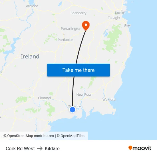 Cork Rd West to Kildare map