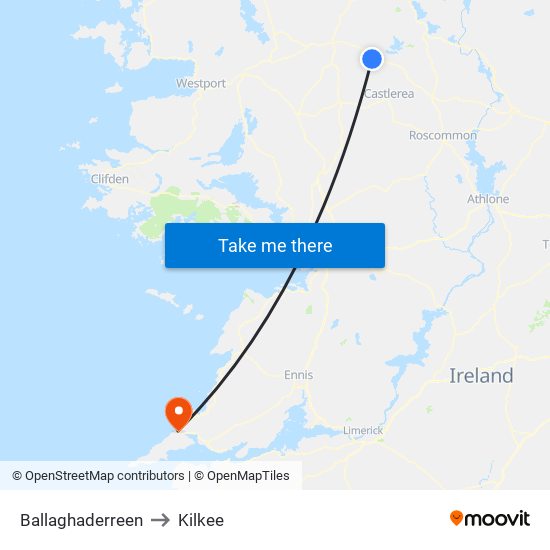 Ballaghaderreen to Kilkee map