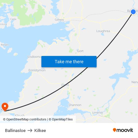 Ballinasloe to Kilkee map