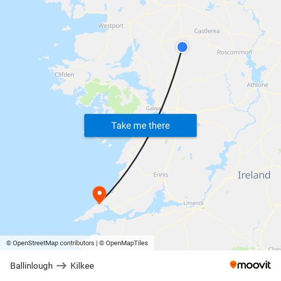 Ballinlough to Kilkee map