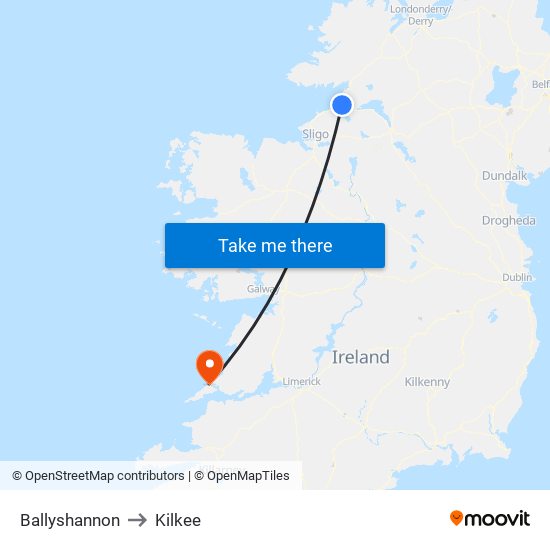 Ballyshannon to Kilkee map