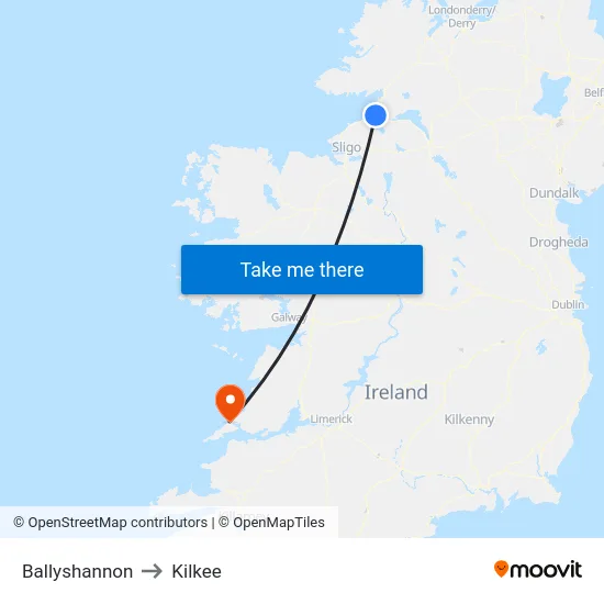 Ballyshannon to Kilkee map