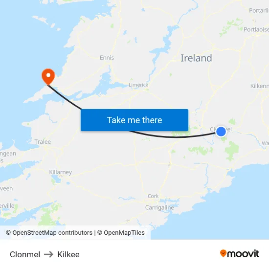 Clonmel to Kilkee map