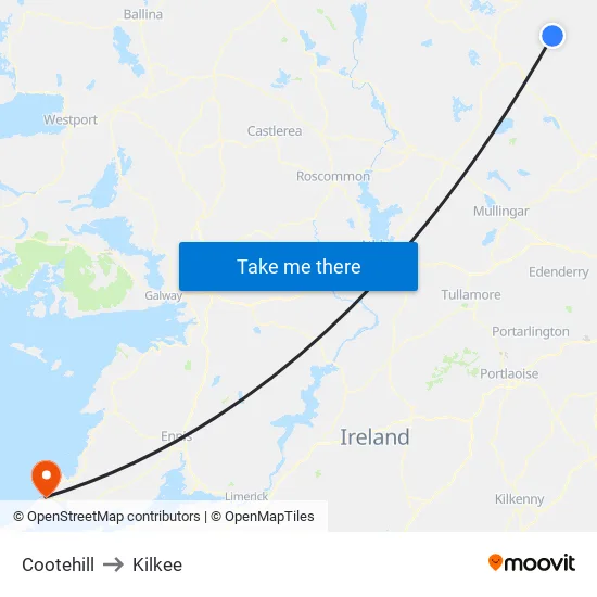 Cootehill to Kilkee map