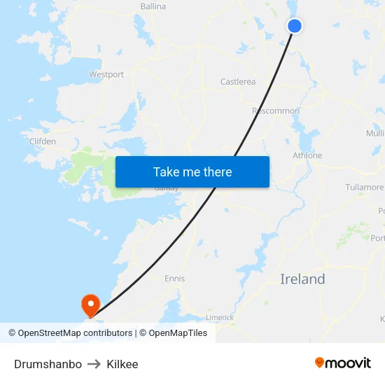 Drumshanbo to Kilkee map