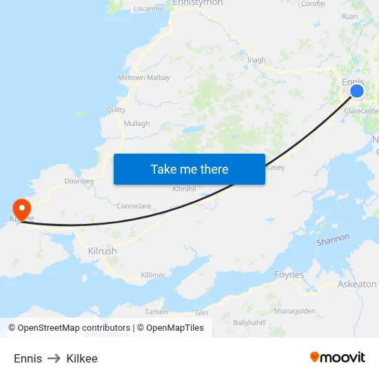 Ennis to Kilkee map