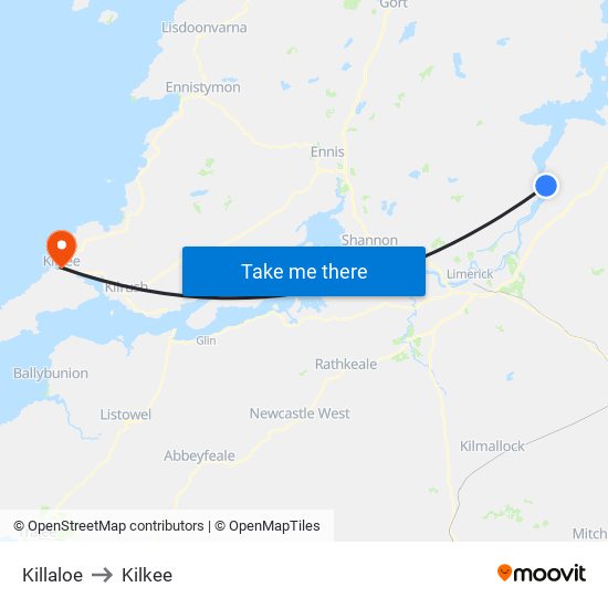 Killaloe to Kilkee map