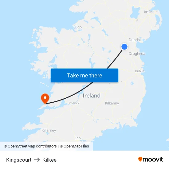 Kingscourt to Kilkee map