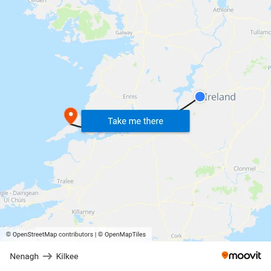 Nenagh to Kilkee map