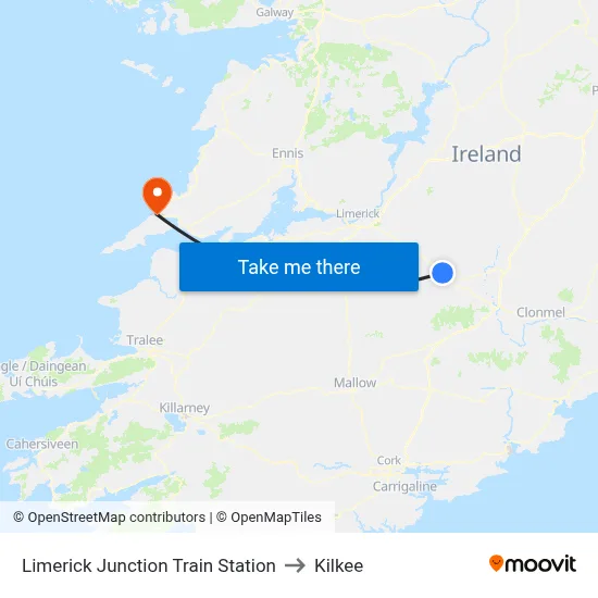 Limerick Junction Train Station to Kilkee map