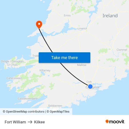 Fort William to Kilkee map