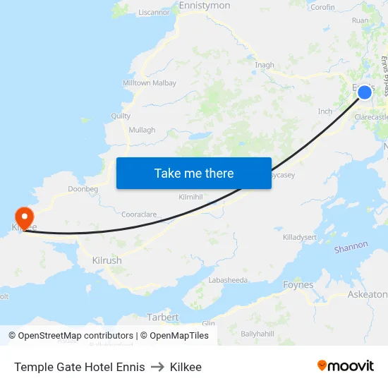 Temple Gate Hotel Ennis to Kilkee map