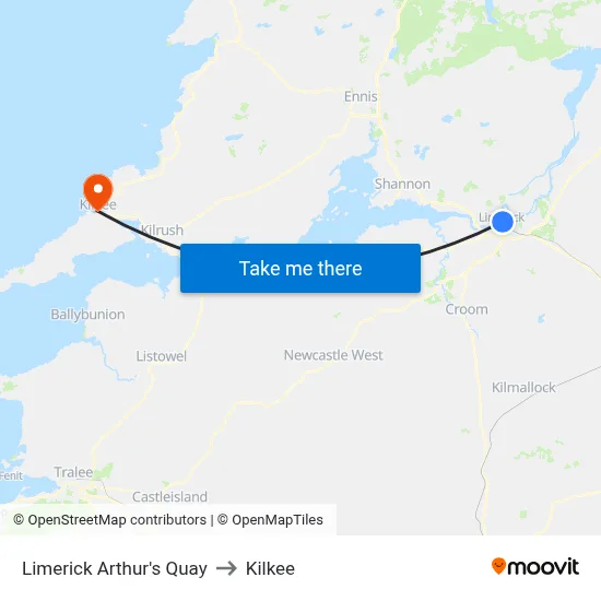 Limerick Arthur's Quay to Kilkee map
