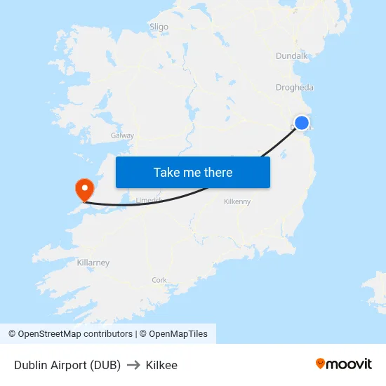 Dublin Airport (DUB) to Kilkee map