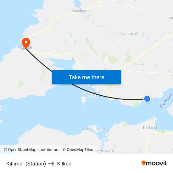 Killimer (Station) to Kilkee map