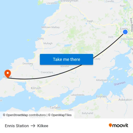 Ennis Station to Kilkee map