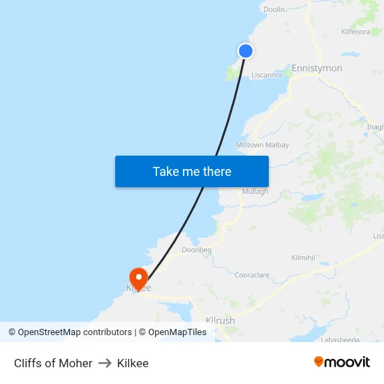Cliffs of Moher to Kilkee map