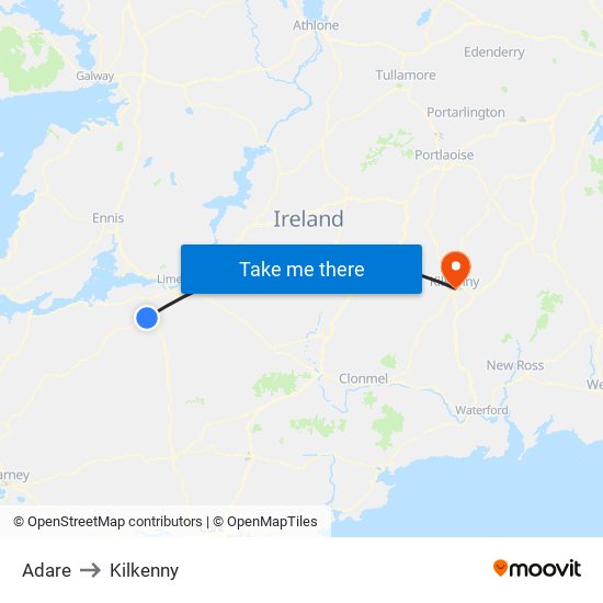 Adare to Kilkenny map