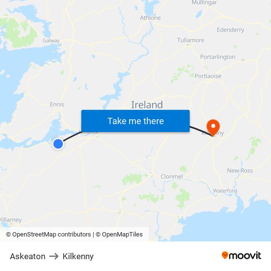 Askeaton to Kilkenny map
